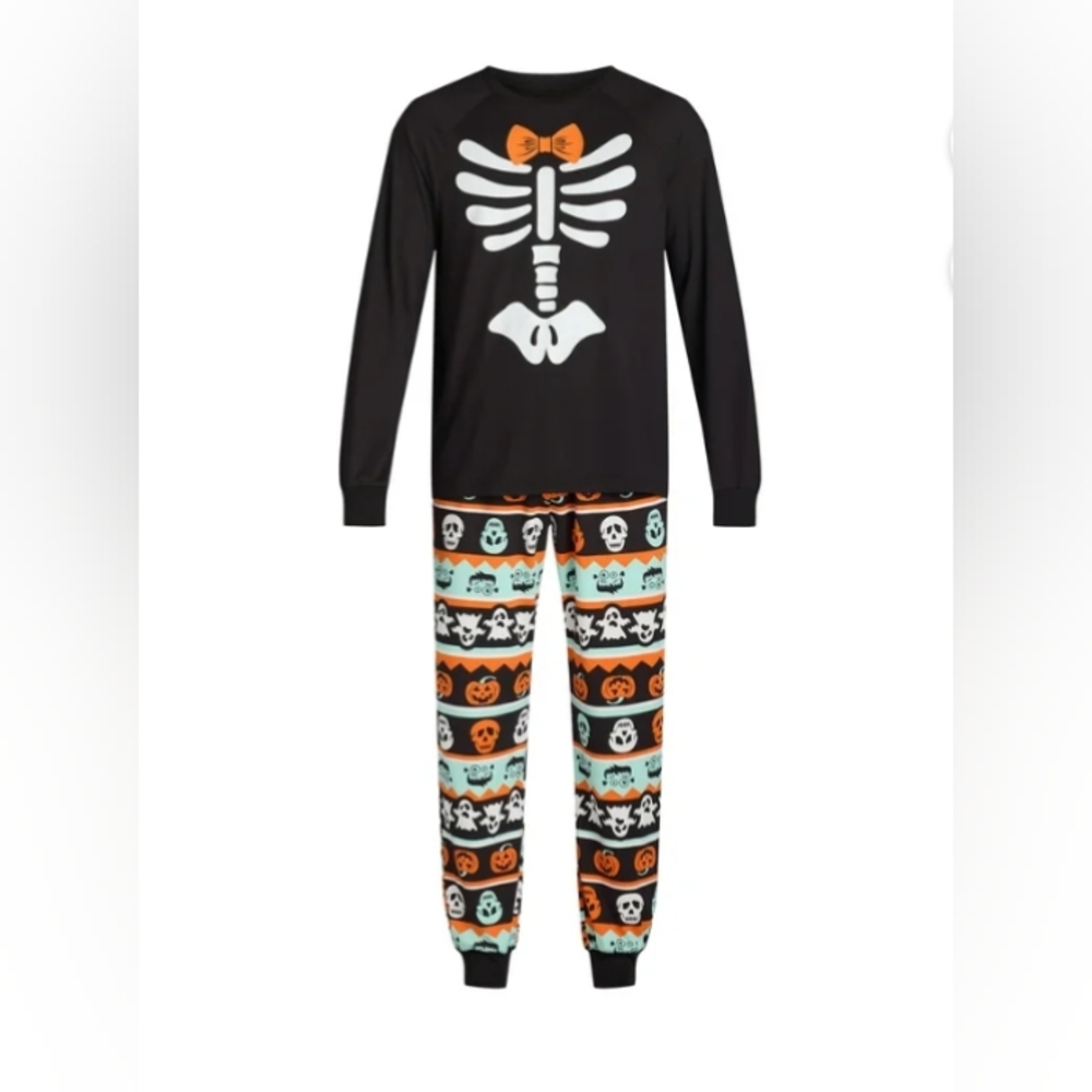 Men's Long Sleeve Halloween Pajamas 2pc Matching Family Pajamas 2X Black